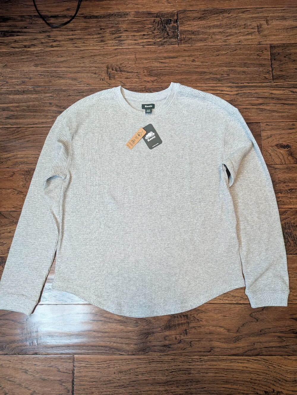 Roots Women's Waffle Long Sleeve Top in Grey Size Medium